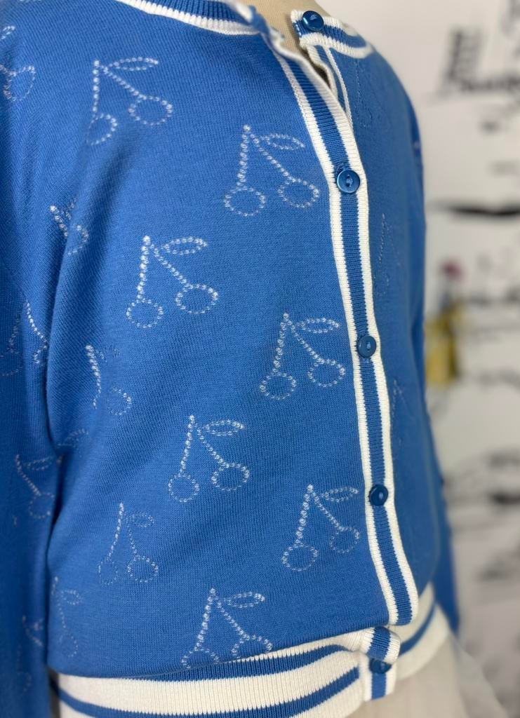 Bonpoint blauw vestje met kersen maat 10, Bonpoint EU, Trui of Vest, Zo goed als nieuw, Info@bonpoint.com