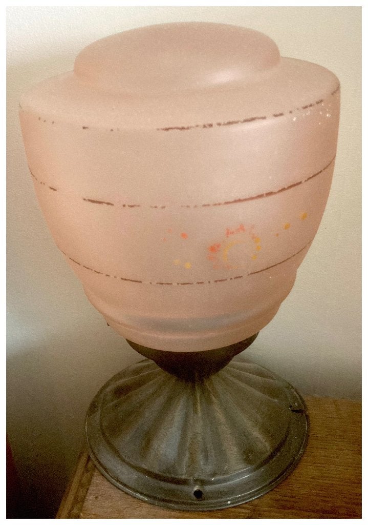 Vintage Matglazen Plafondlamp met Roze Glazen Kap, Ophalen of Verzenden