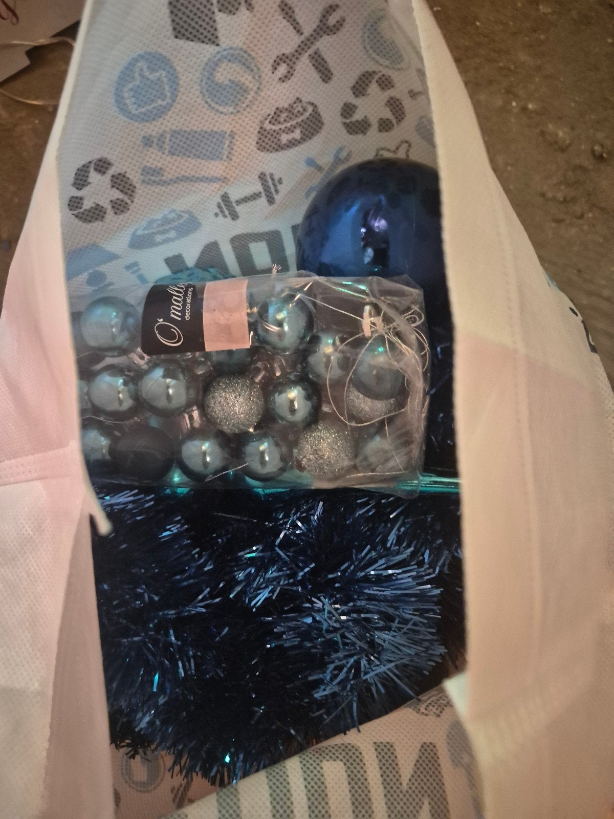 zak vol met blauwe kerst decoraties en ballen, Diversen, Ophalen of Verzenden, Gebruikt