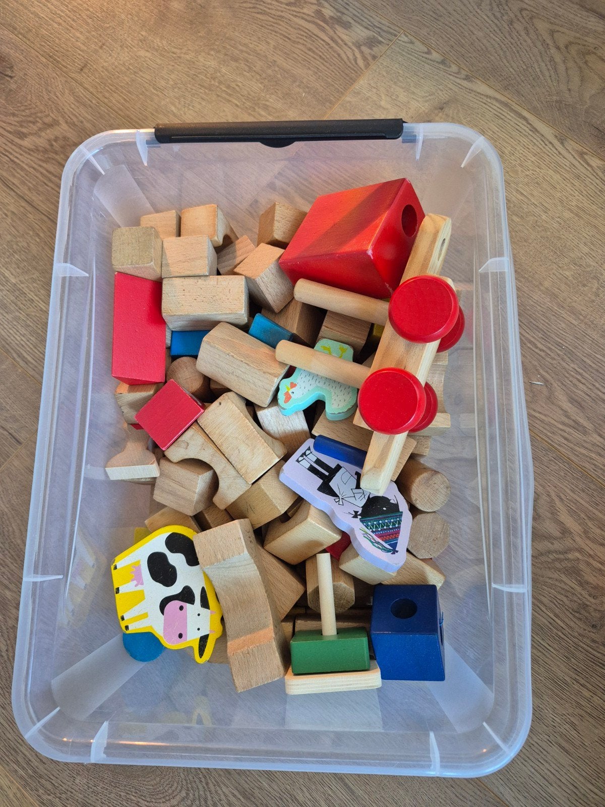 Houten bouwblokken in opbergbox, Ophalen, Gebruikt, Overige merken