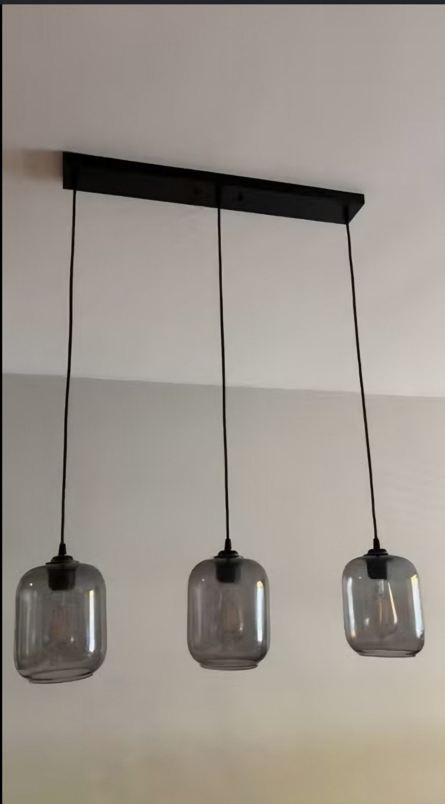 Hanglamp met 3 glazen kappen, Ophalen, Gebruikt, Glas