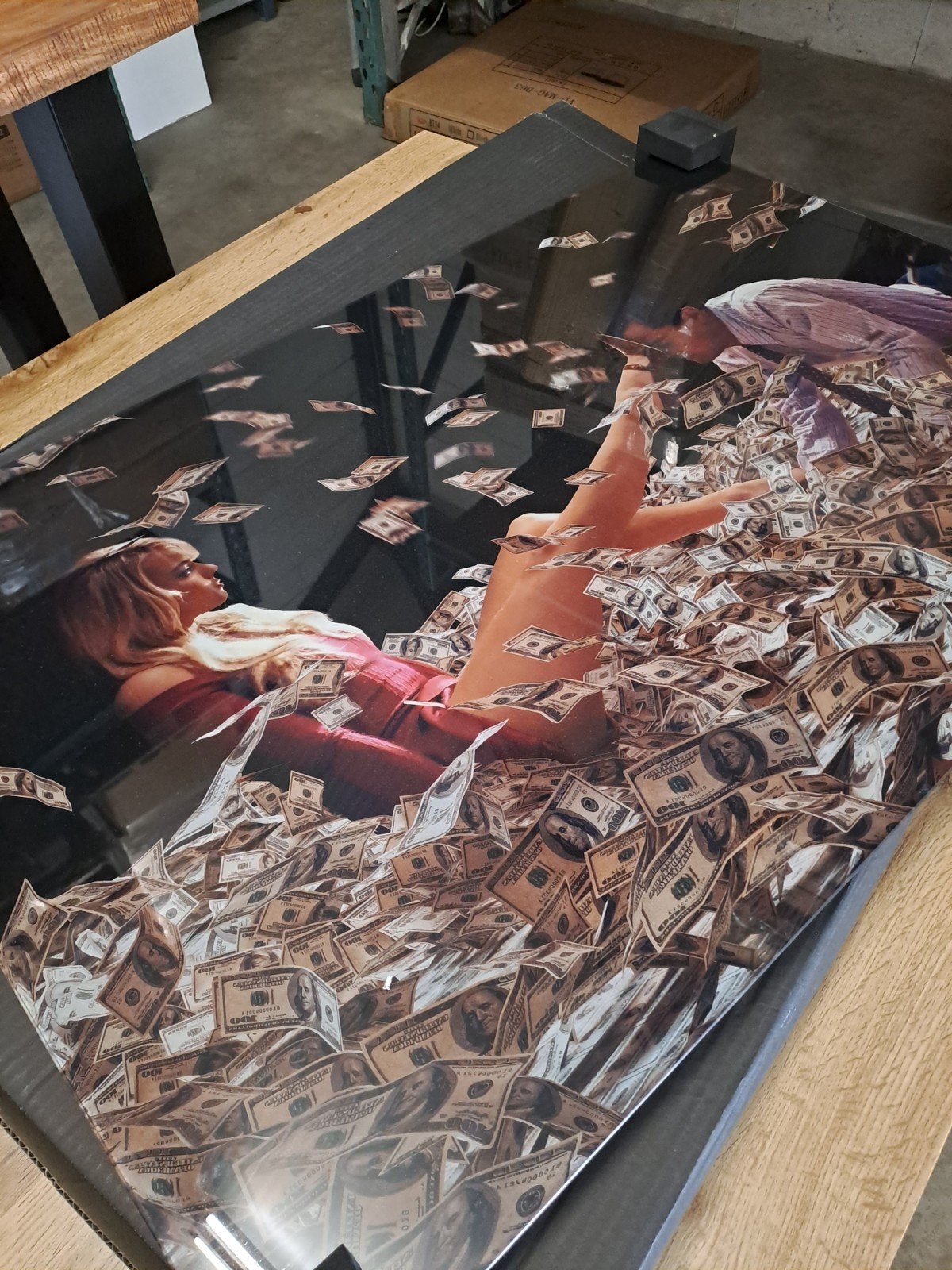 Schilderij 90x60 cm - The Wolf of Wall Street Money, Film, Print, Overige materialen, Ophalen