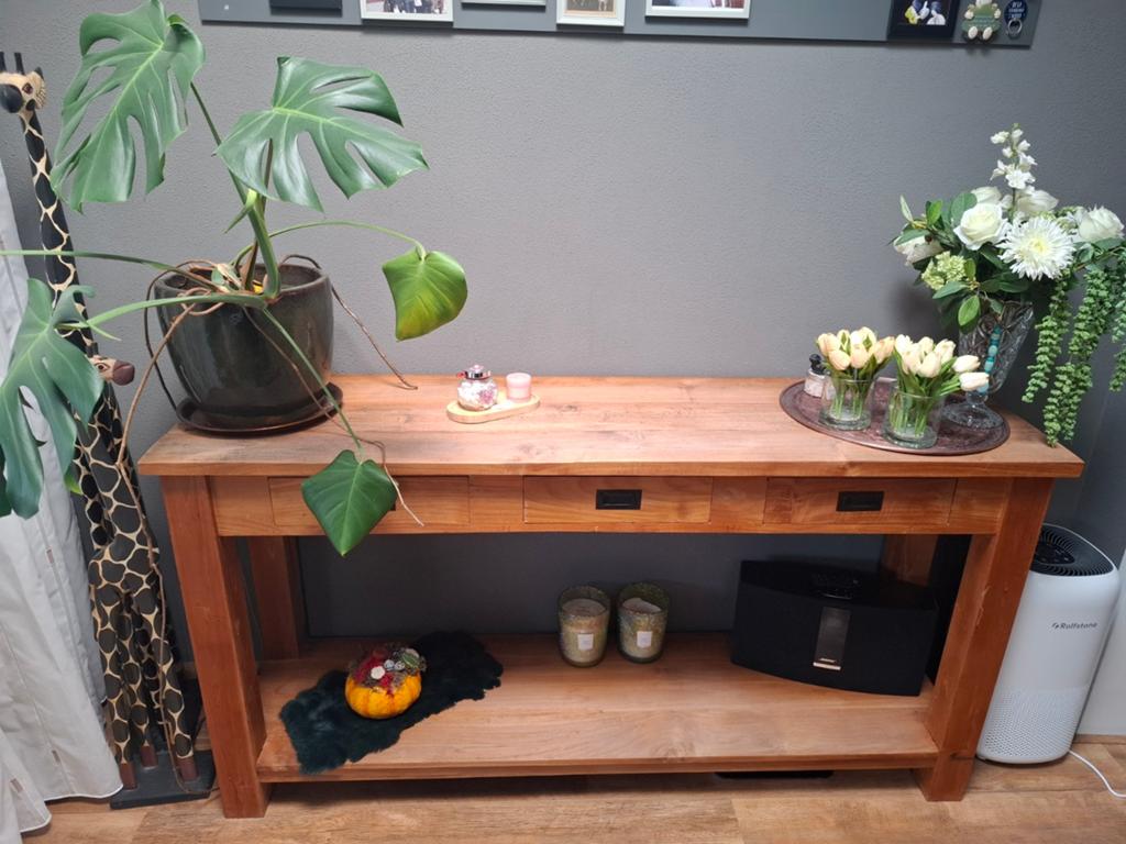 Massief Teakhouten Sidetable - Onbewerkt en Robuust, Huis en Inrichting, Gebruikt, Teakhout, Ophalen of Verzenden, 150 tot 200 cm