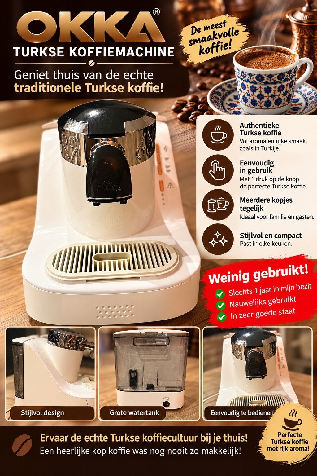 Okka Türkse Koffiezetapparaat – Zo goed als nieuw!, Onbekend, Koffiemachine, Ophalen of Verzenden, Zo goed als nieuw