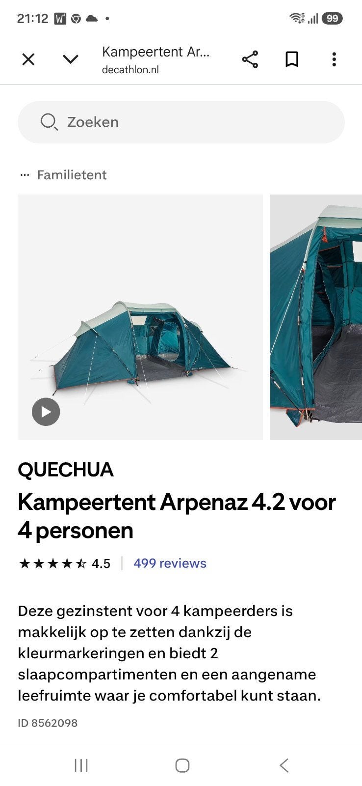 Quechua nieuwe Arpenez 4.2 familietent, Caravans en Kamperen, Tenten, Ophalen, Zo goed als nieuw, Tot en met 4