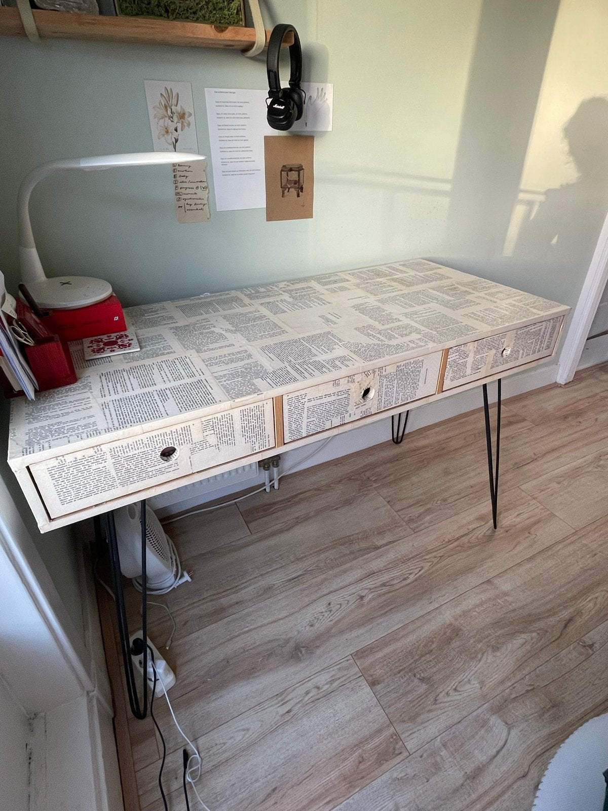 Uniek bureau met boekenpagina's en lades, Overige typen, Gebruikt, Vintage, Ophalen of Verzenden