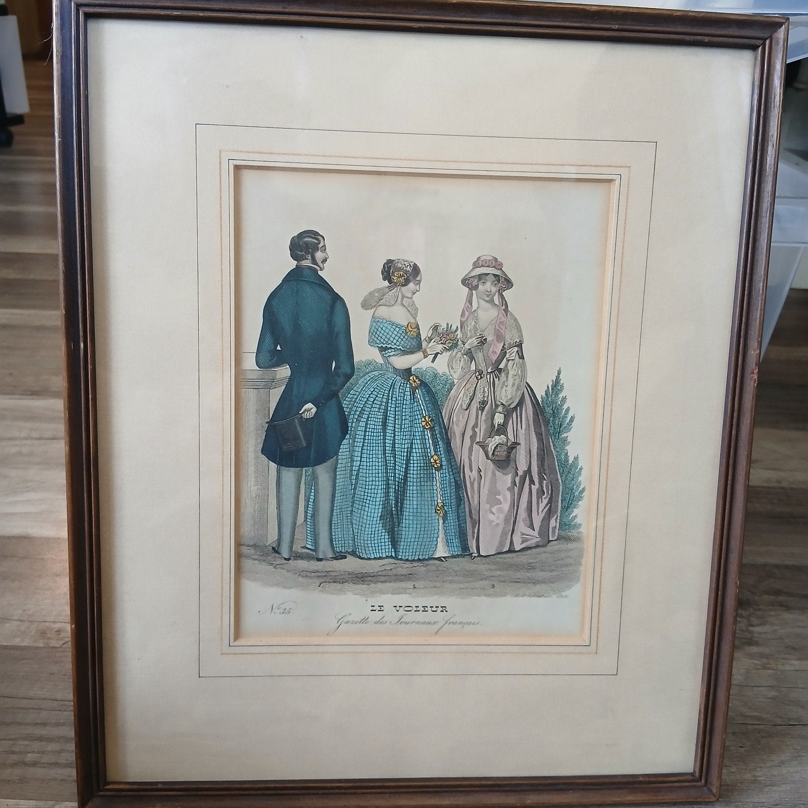 Oude franse modeprent in lijst achter glas, Antiek en Kunst, Ophalen of Verzenden