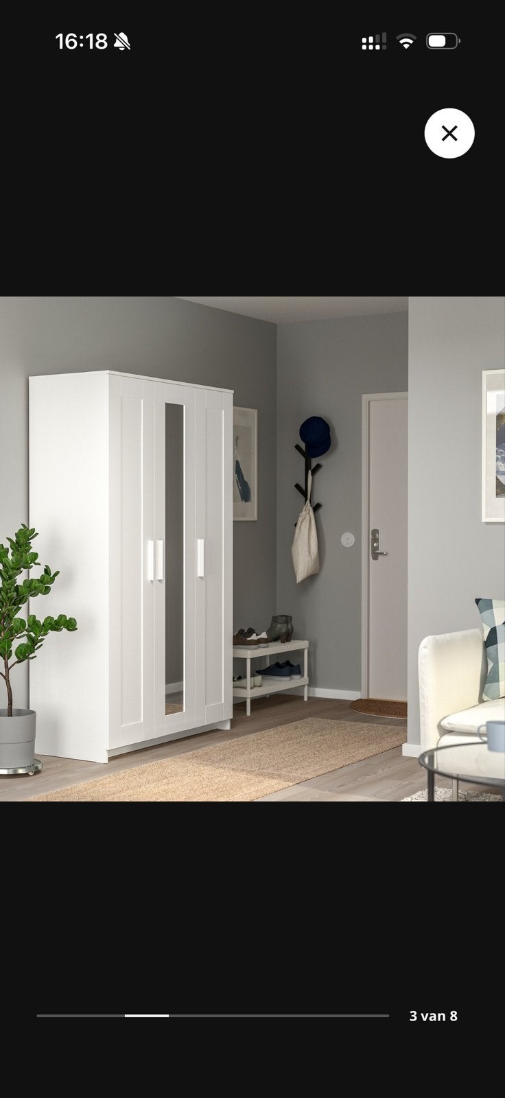 IKEA Brimnes Kledingkast 3 deuren wit 117x50x190 cm, Ophalen, Gebruikt, 100 tot 150 cm, 150 tot 200 cm