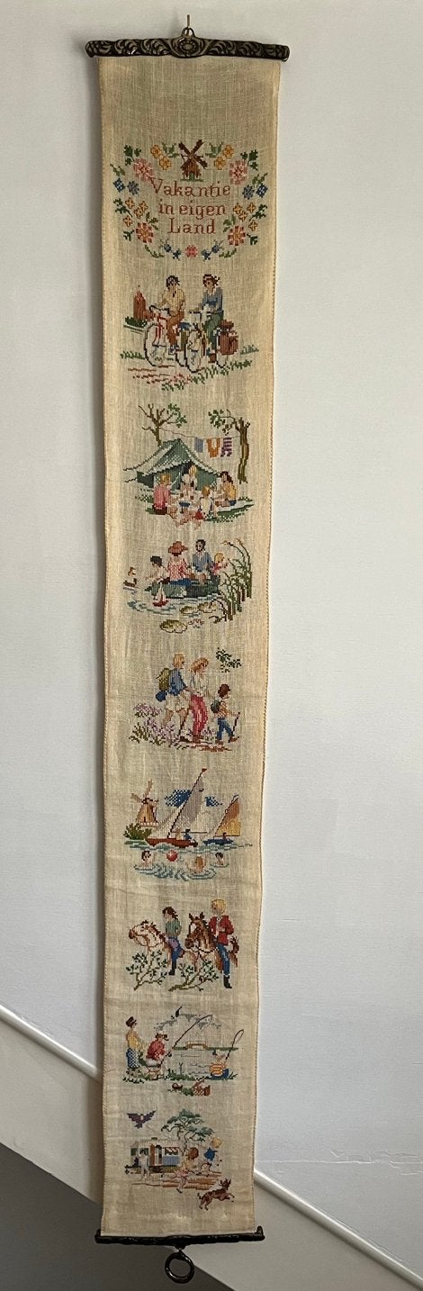 Vintage schellekoord met beslag: 'Vakantie in eigen Land', Hobby en Vrije tijd, Borduren en Borduurmachines, Ophalen of Verzenden