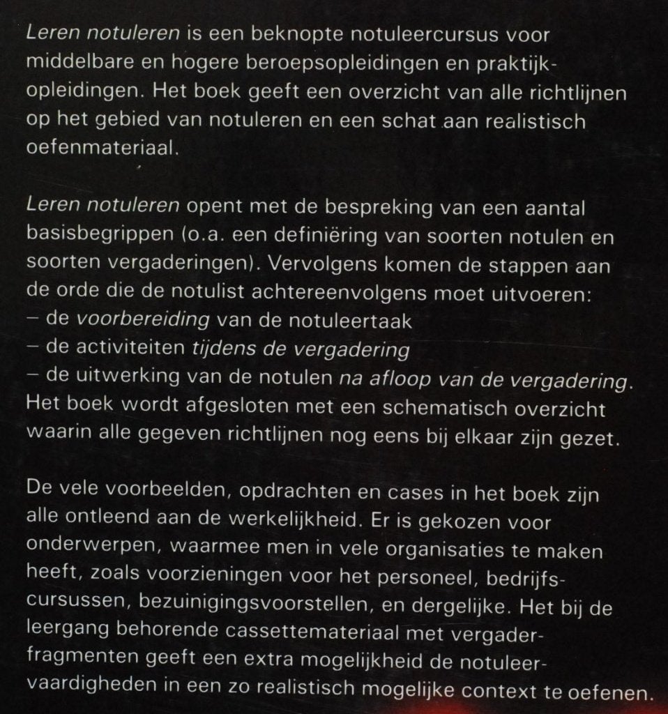 Leren notuleren: een praktische cursus (1990), Boeken, Verzenden, M. A. Kraal-Wesselius, Zo goed als nieuw, MBO