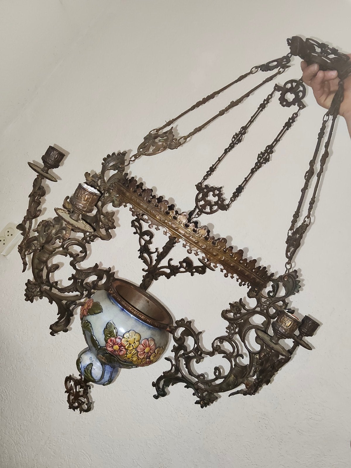 Vintage Druipkaarsen kandelaar met Bloemenmotief, Ophalen