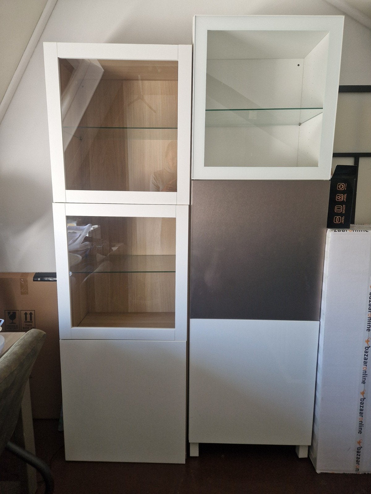 IKEA Besta Kasten - Wit en Houtkleurig met Glas/Deuren, Ophalen, Glas, 50 tot 100 cm, 150 tot 200 cm