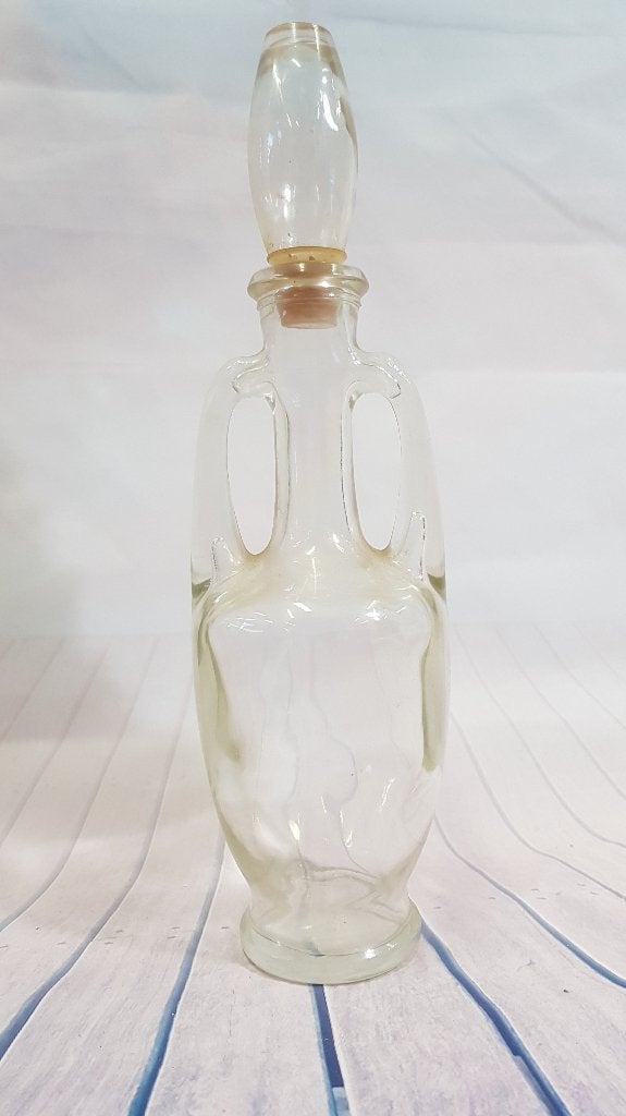Vintage karaf van glas, mooie geel groene gloed. 30 cm. 7A4, Ophalen of Verzenden