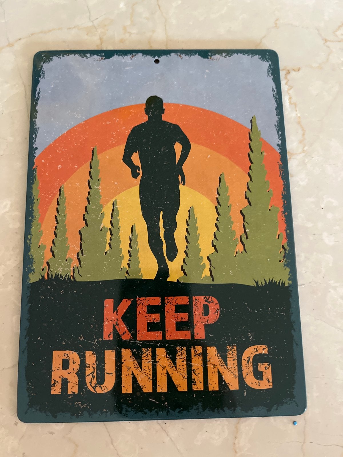 Vintage 'Keep Running' metalen wandbordje, Huis en Inrichting, Woonaccessoires | Wanddecoraties, Zo goed als nieuw, Reclamebord