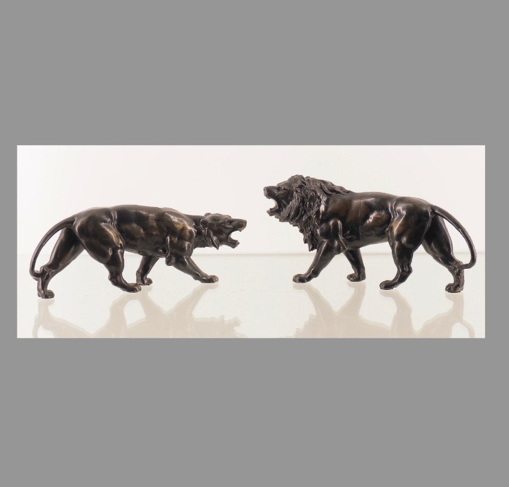 set van twee antieke bronzen leeuwen (251106-10/11), Antiek en Kunst, Ophalen of Verzenden, Brons