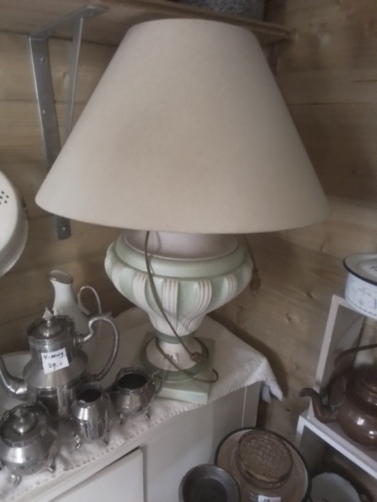 Twee schemerlampen: porselein en brons met kappen, Ophalen of Verzenden
