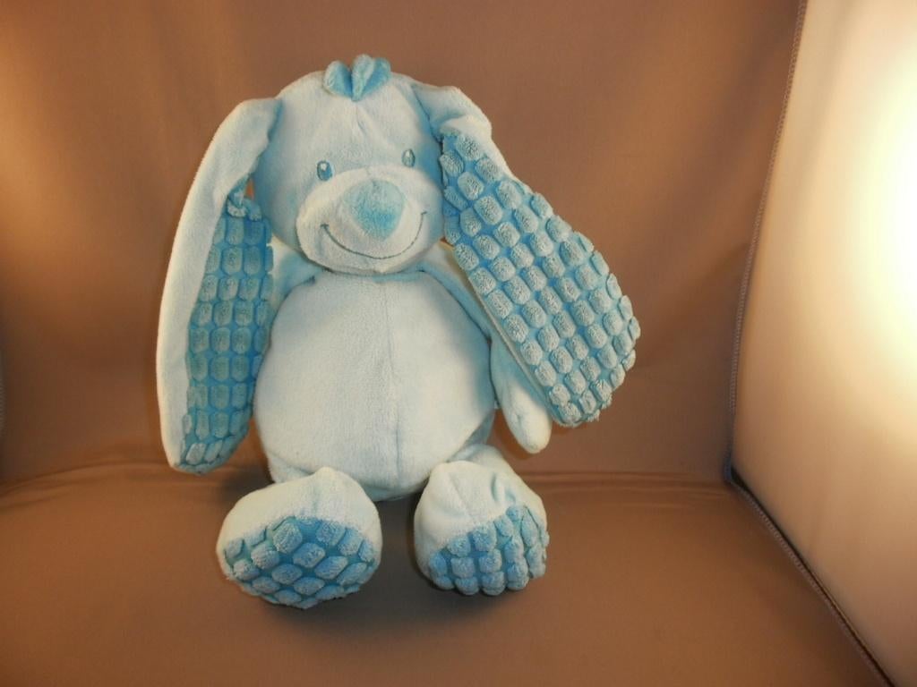 Tiamo konijn blauw velours met geruite oren/voet zolen 29cm, Ophalen of Verzenden, Zo goed als nieuw, Konijn