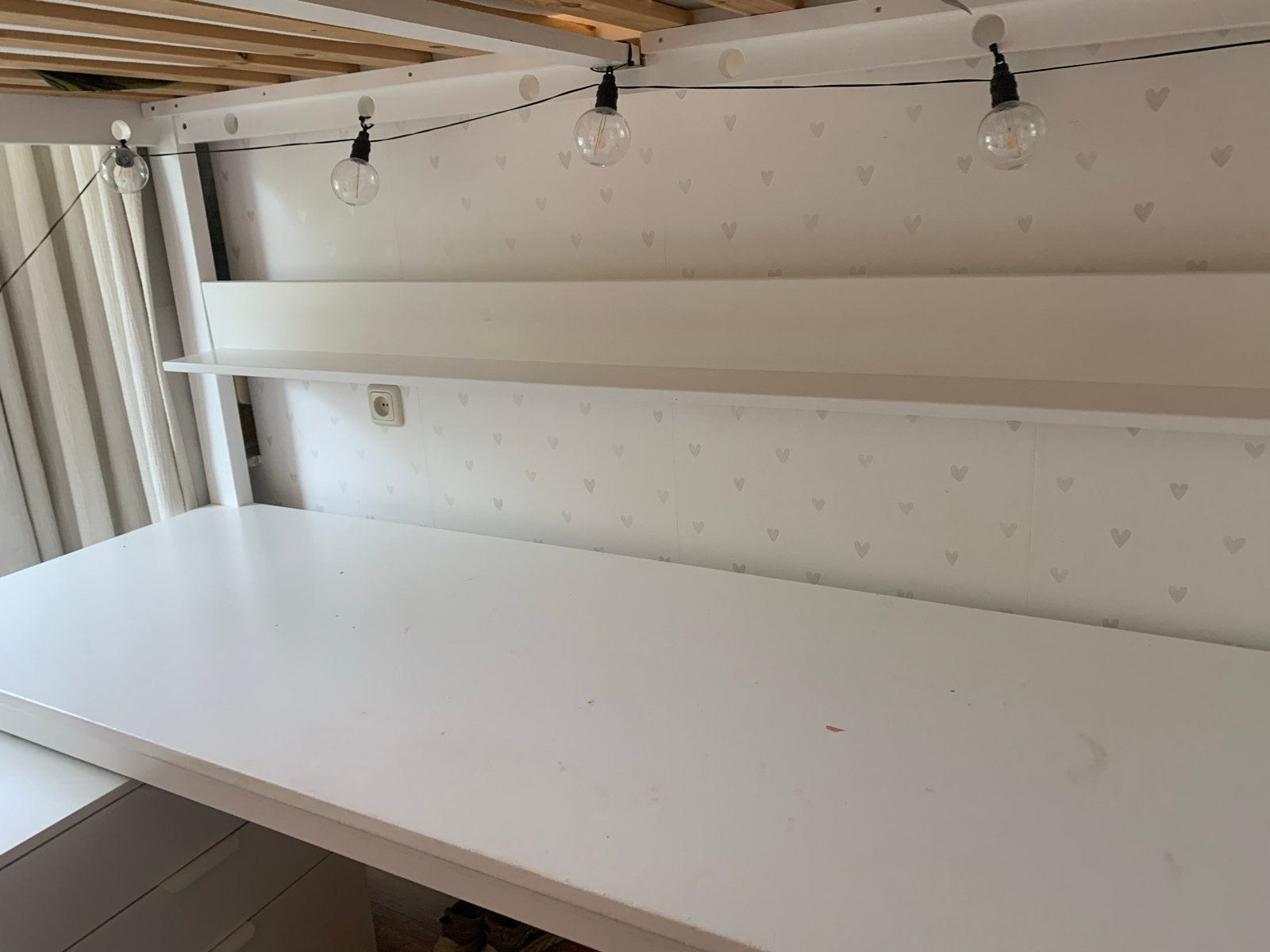 Witte Hoogslaper met Bureau, Ophalen, Gebruikt, Eenpersoons, 200 cm