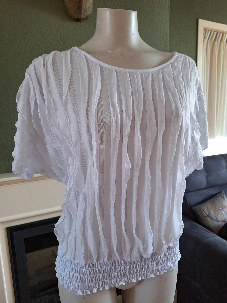 Made in Italy ruches plissé top M 38 40, Maat 38/40 (M), Made in Italy, Verzenden, Wit