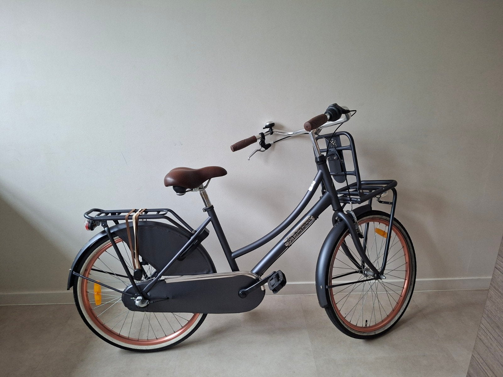 Popal transportfiets meisje 24 inch - Donkergrijs met bruine, Fietsen en Brommers, Terugtraprem, Versnellingen, Ophalen, Overige merken