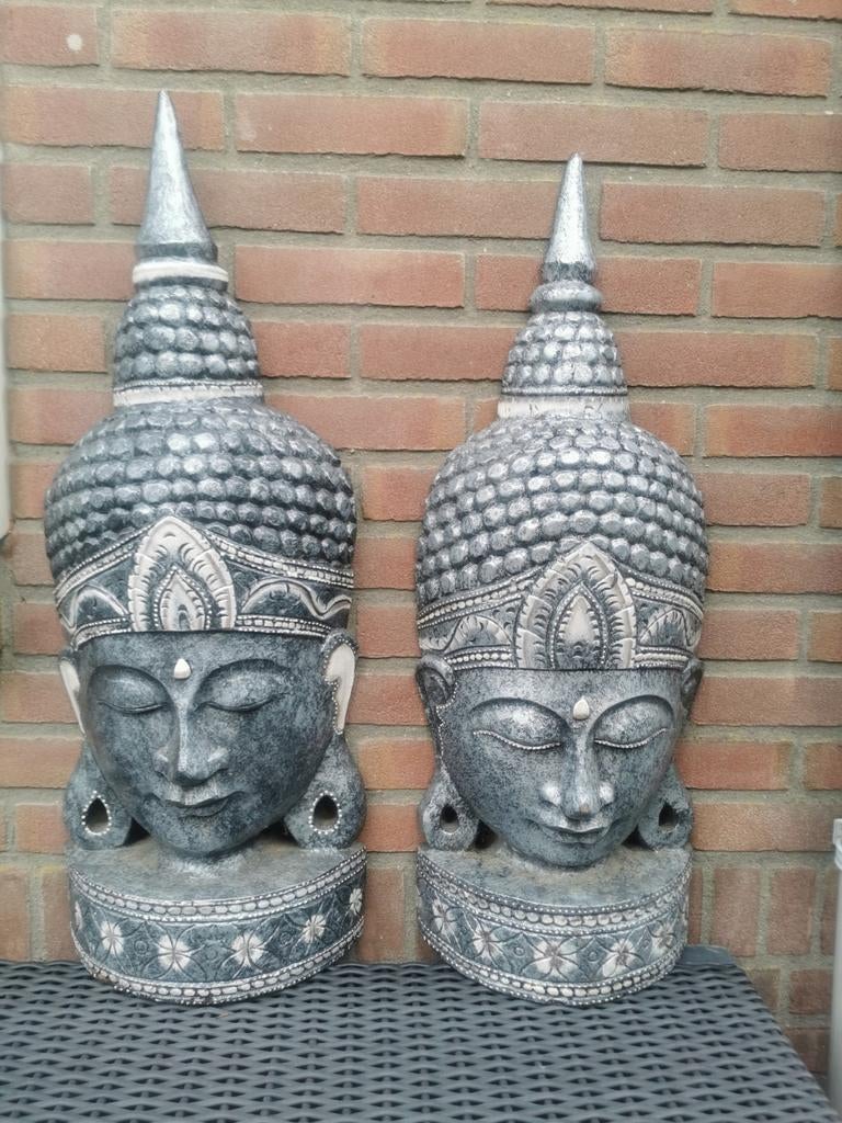 Grote houten buhhha hoofden., Huis en Inrichting, Woonaccessoires | Boeddhabeelden, Ophalen