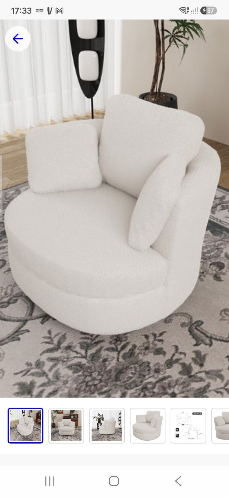Luxe Draaifauteuil Teddy (360) - Ronde Loungestoel Ivoorwit, Ophalen, Modern, Design, Bouclé, 100 tot 125 cm, Nieuw