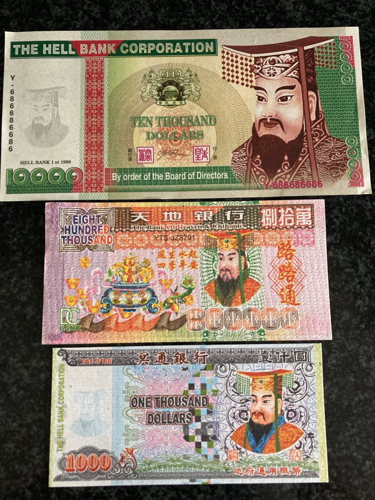Hell Bank Notes - Set van 3 (1000, 80000, 10000 Dollars), Ophalen of Verzenden, Setje