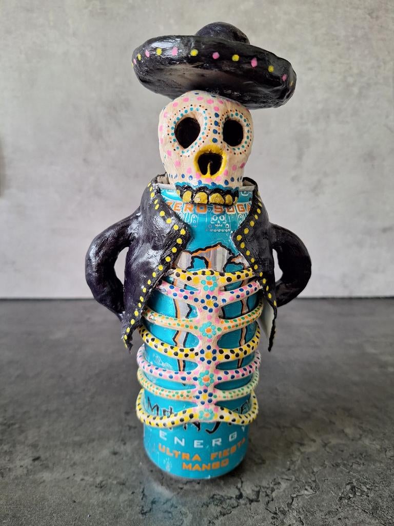 Monsterblikje bewerkt tot Mexicaans skelet, Verzamelen, Beelden en Beeldjes, Ophalen of Verzenden