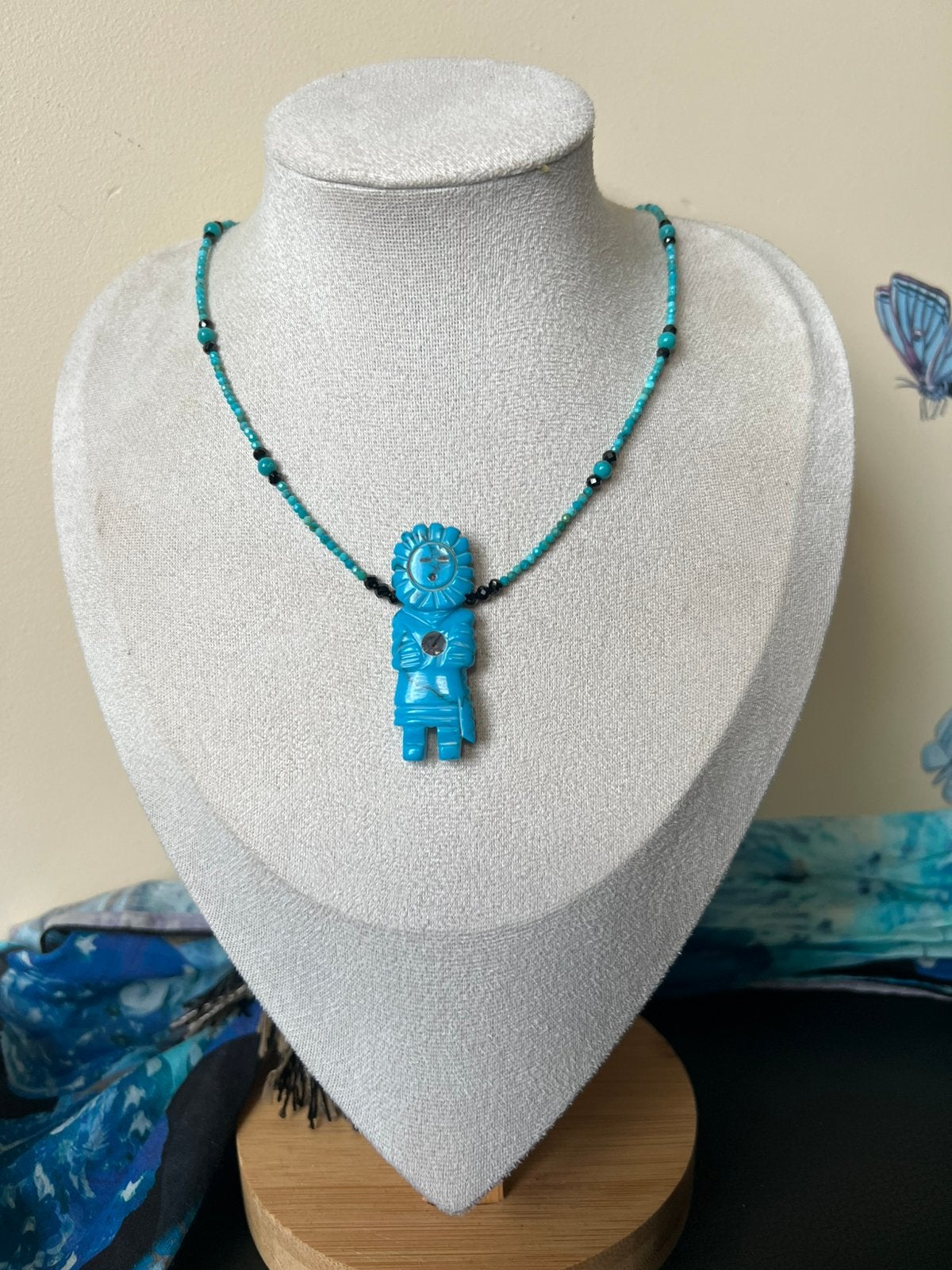 Turkoois turquoise Arizona Zuni amulet geluk zeldzaam uniek, Sieraden, Tassen en Uiterlijk, Kettingen, Blauw, Magnolia11, Nieuw