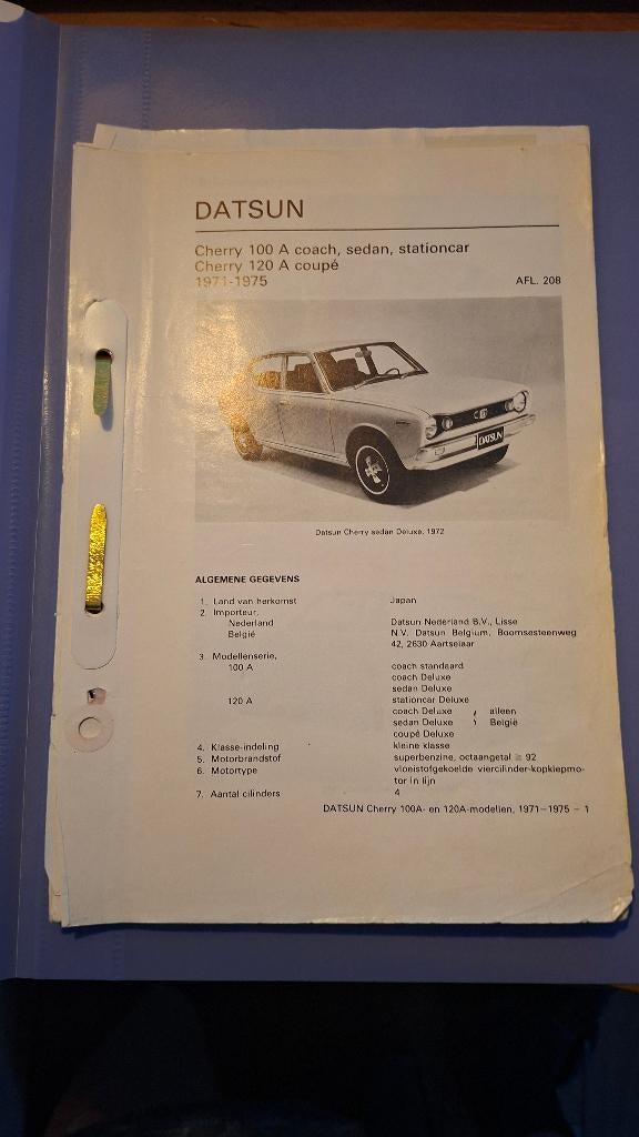 Technische handleiding Datsun Cherry 100 A en 120 A, Verzenden