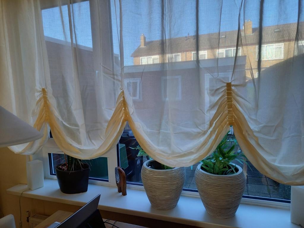 Champagne kleur vitrage met 4 bogen - 2.20m breed, Ophalen of Verzenden