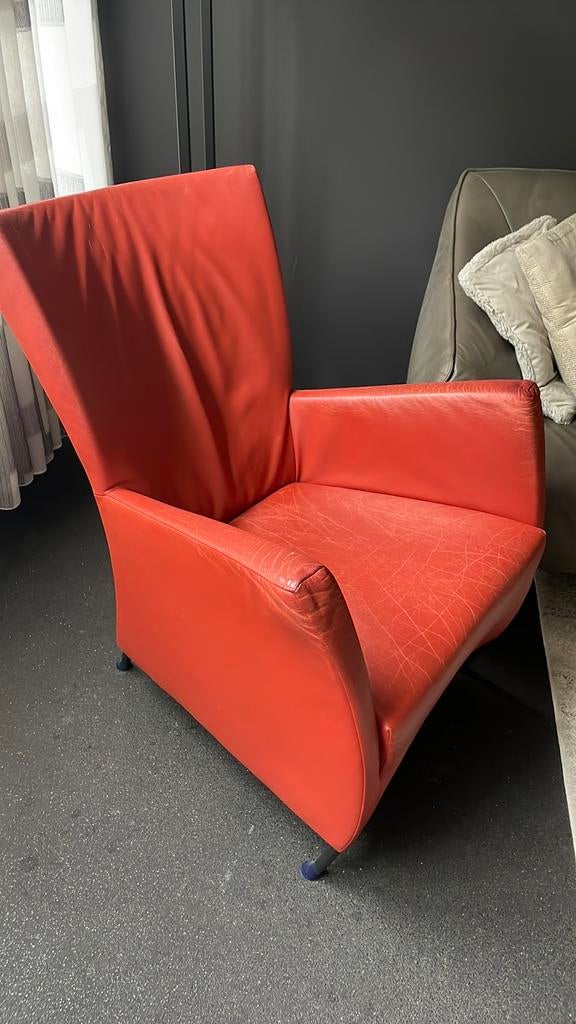 Montis Windy fauteuil oranje/terra leer, Huis en Inrichting, Fauteuils, Ophalen, Gebruikt, 50 tot 75 cm, Leer
