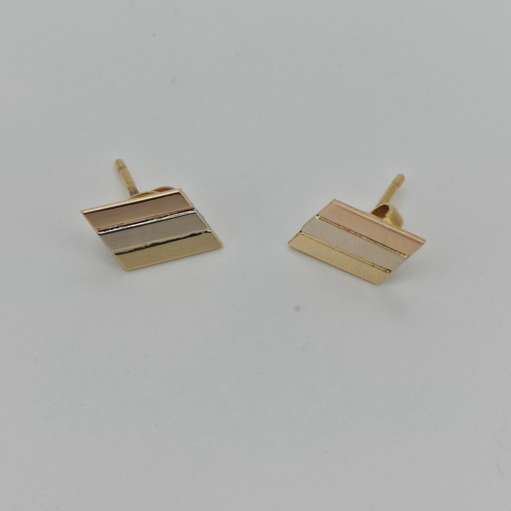 Gouden Tricolor Oorbellen 18K 750 - 1.94g, Sieraden, Tassen en Uiterlijk, Oorbellen, Ophalen of Verzenden, Zo goed als nieuw, Knopjes of Stekers
