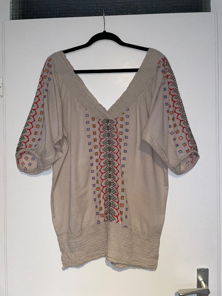 Isla ibiza dames beige boho off shoulder tuniek top mt XL, Beige, Maat 46/48 (XL) of groter, Ophalen of Verzenden, Zo goed als nieuw
