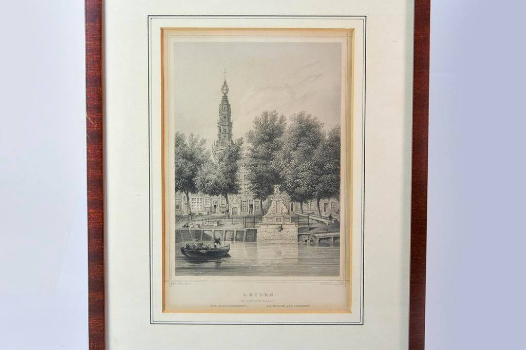 ANTIEKE  GRAVURE  LEIDEN   , VISMARKT, Ophalen of Verzenden