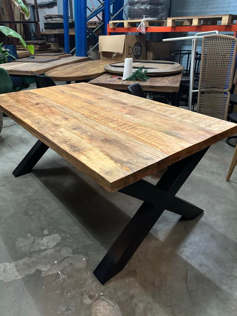 Mangohouten Eettafel 200x100 cm - Showroommodel, Huis en Inrichting, Tafels | Eettafels, Ophalen, 100 tot 150 cm, 200 cm of meer