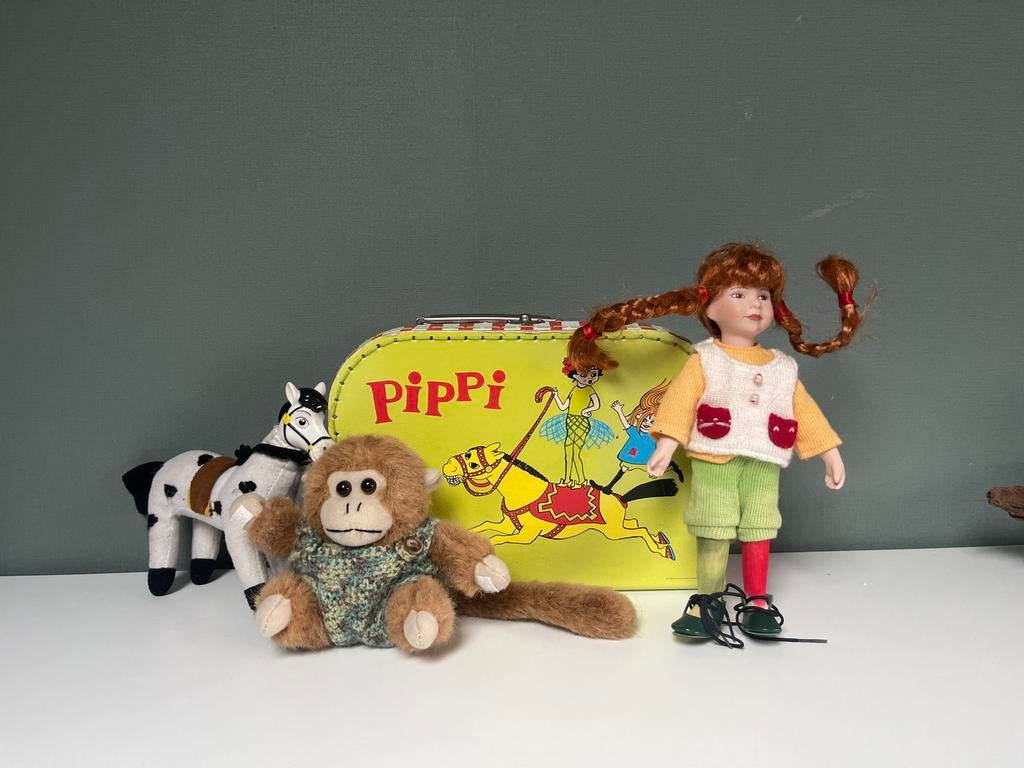 Pippi Langkous Pop, Paard, Aap & Koffer Set - Vintage, Ophalen of Verzenden, Gebruikt, Overige typen