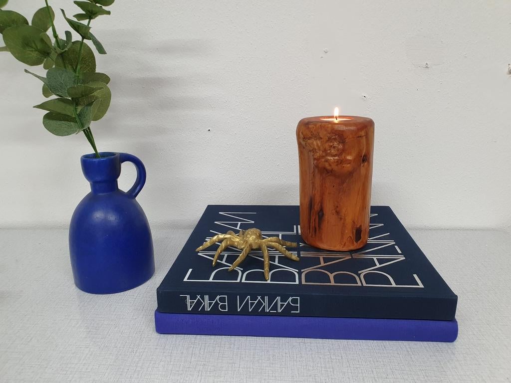 Brutalist boomstam waxinehouder. Vintage kaarsenstandaard., Ophalen of Verzenden, ., ., .