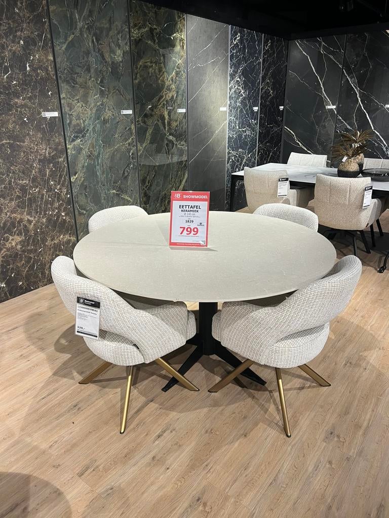 Leuke aanbieding! Keramische eettafels, Ophalen, Zo goed als nieuw, Rond, 100 tot 150 cm