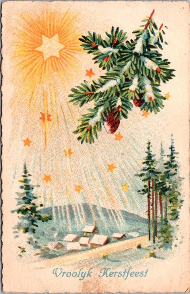 Gelukkig Kerstfeest - 12 antieke kerstkaarten, Ophalen of Verzenden, 1920 tot 1940, Gelopen, Feest(dag)