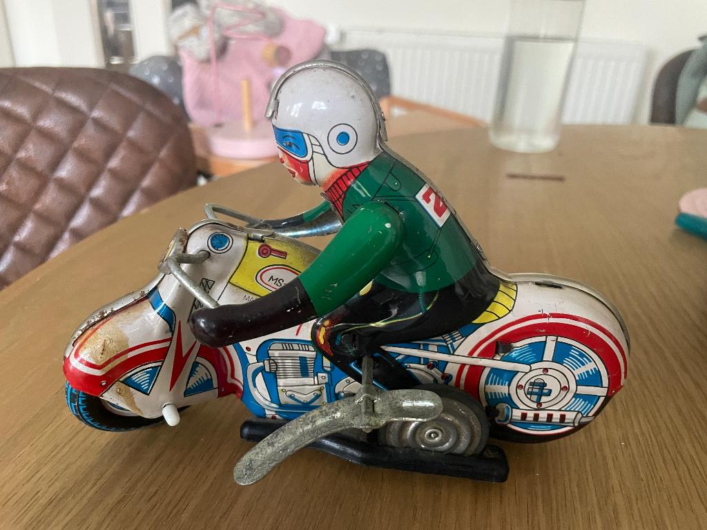 Vintage blikken motorrijder, Ophalen of Verzenden