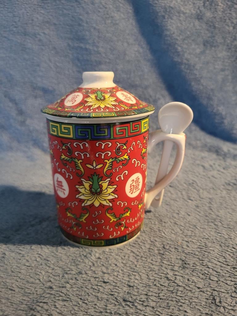 Chinese Thee Mok met Deksel en Lepel, Ophalen, Zo goed als nieuw