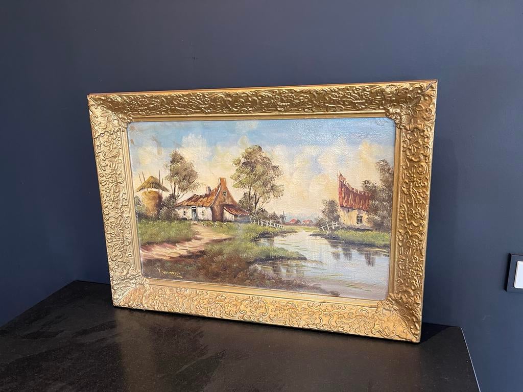 Oud schilderij met landschap, Ophalen of Verzenden