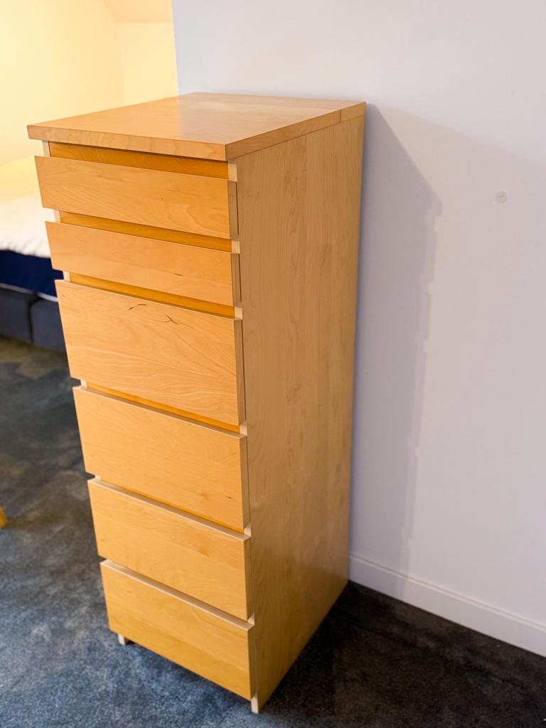 Ikea Malm ladekast eiken met spiegel 123 x 40 x 48.5 cm, 5 laden of meer, Ophalen of Verzenden, Zo goed als nieuw, 25 tot 50 cm