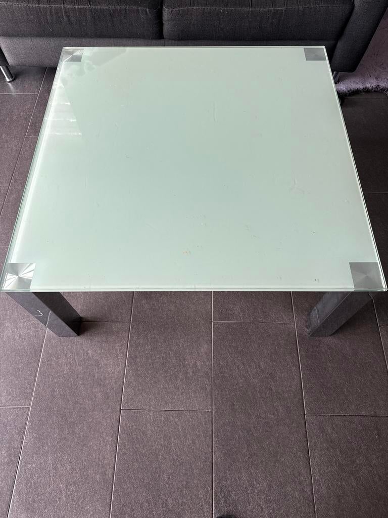 Glazen Salontafel met RVS poten - 100x100cm, Huis en Inrichting, Tafels | Salontafels, 100 tot 150 cm, Vierkant, Ophalen of Verzenden