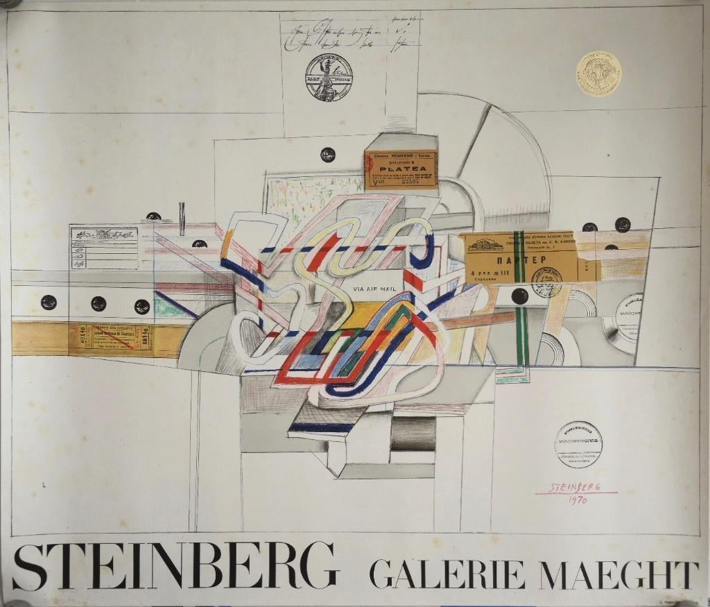 Steinberg poster "Galerie Maeght" 1970, druk Arte Paris, Ophalen, Gebruikt, Foto of Poster, 50 tot 75 cm