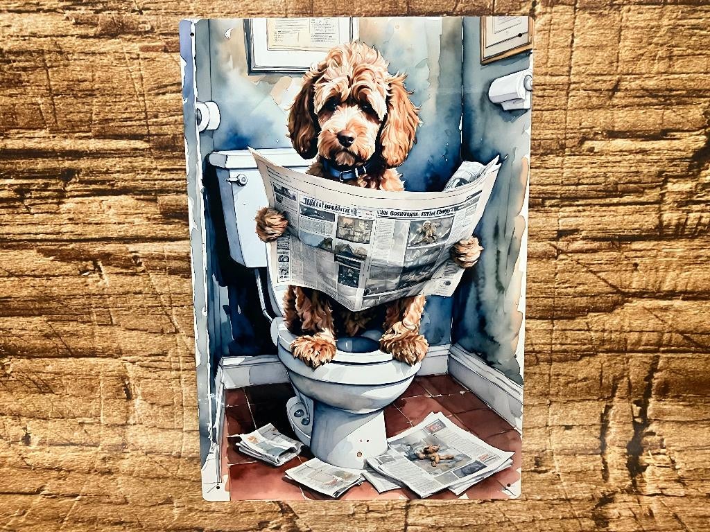 Humoristische Wanddecoratie “Hond op Toilet”, Ophalen of Verzenden, Nieuw, Hond of Kat, Overige typen