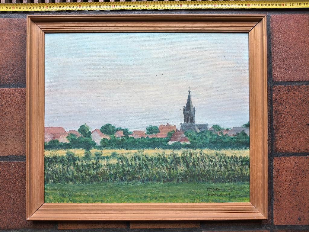 olieverf schilderij "Jabbeke bij avond" PMG Goltstein 1987, Ophalen