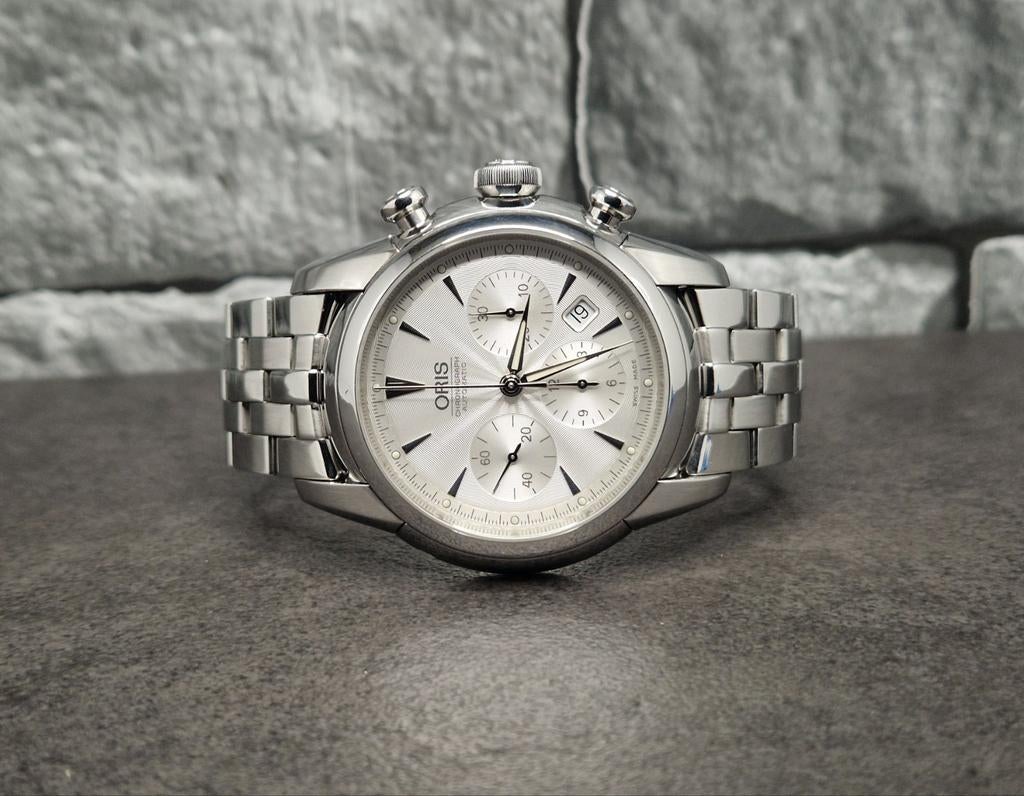 Oris Artelier chronograph automatic, watch + box, Overige merken, Staal, Staal, Polshorloge