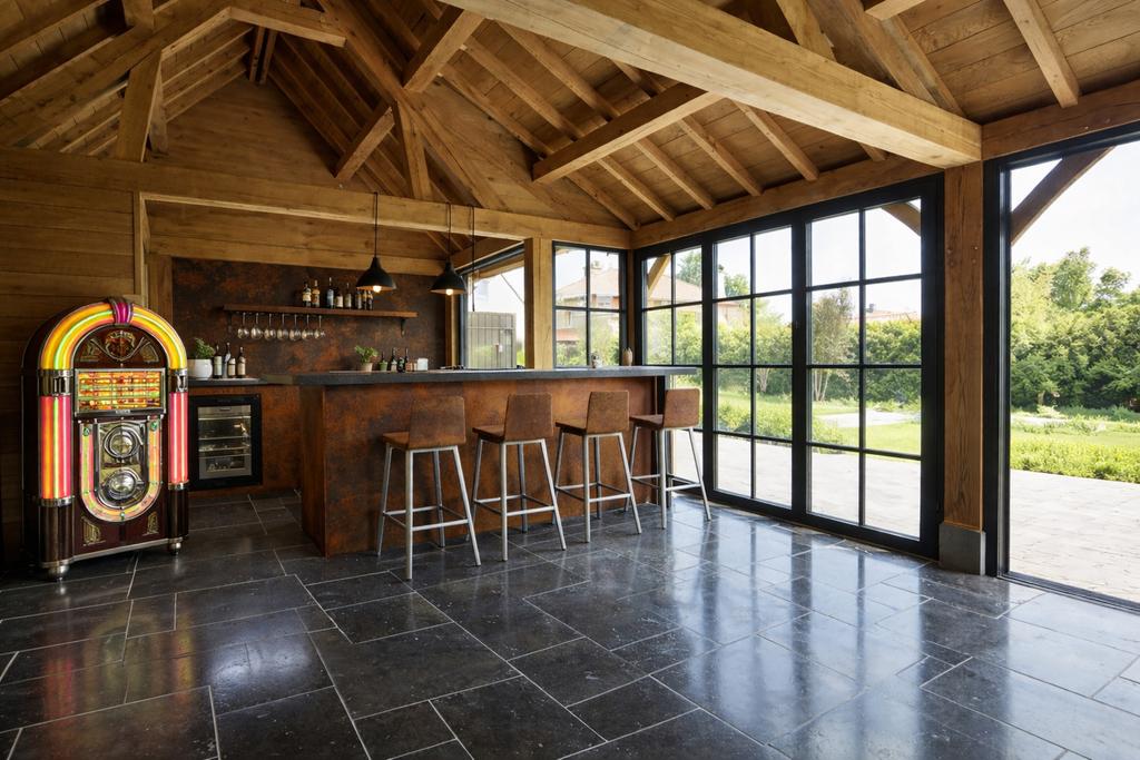 Cortenstaal tuinbar mancave, Ophalen, Zo goed als nieuw, Zonder ramen